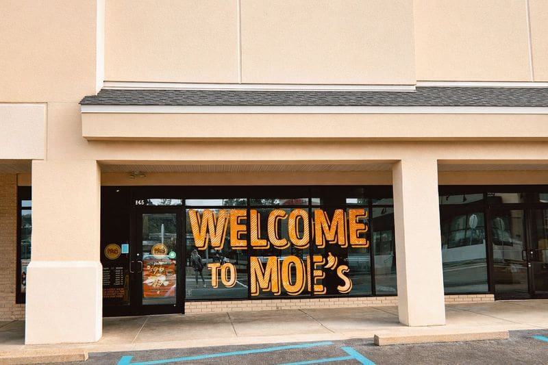 exterior shot of moe's in maywood mart